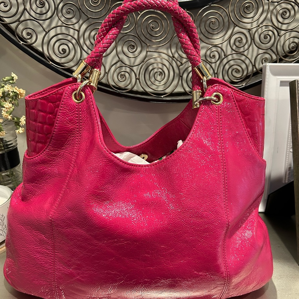 Lilly Pulitzer Hot Pink Braided-Handle Shoulder Tote